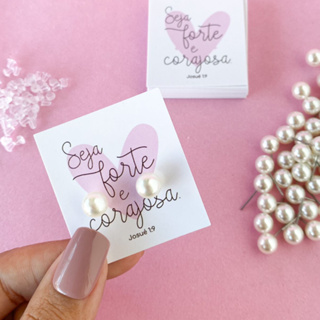 50 Pares de Brinco de Perola + tag Mimo para cliente Mensagem Biblica