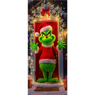 CAPA PARA PORTA DECORATIVA NATAL - O GRINCH 26 - TECIDO SUBLIMADO COM ELASTICO NAS PONTAS