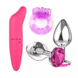 Kit Erótico 3 em 1 Prazer e Estímulo Total Plug nox + Vibrador Golfinho Ponto G + Anel Peniano com Vibrador