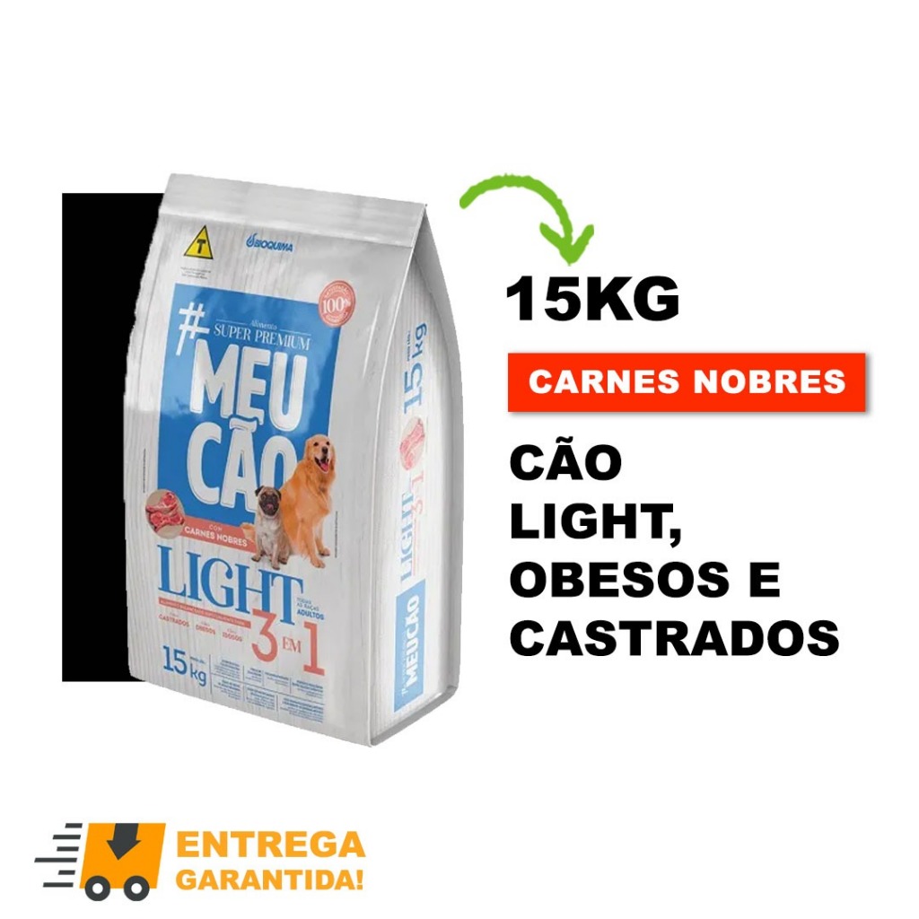 Ração Light Para Cães/Cachorro Super Premium Meu Cão 3 em 1 Carnes ...