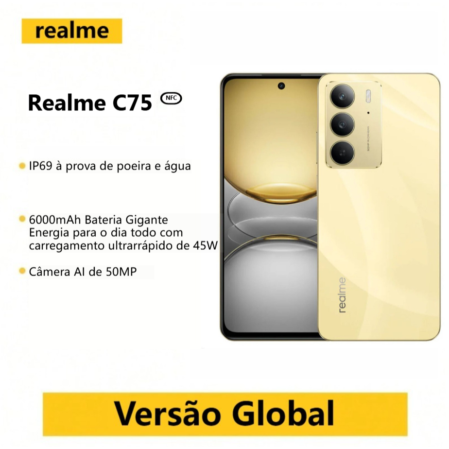 Vendas oficiais Realme C75 NFC 256GB 8GB RAM Tela 6,72 Câmera 50MP ...
