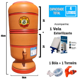 Bebedouro de Água Filtro de Barro Tradicional 4L Completo com Vela, Boia e Torneira