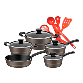 Jogo de Panelas Tramontina 5 Peças Sicília e Utensílios Em Nylon 5pçs Vermelho em Oferta na Shopee