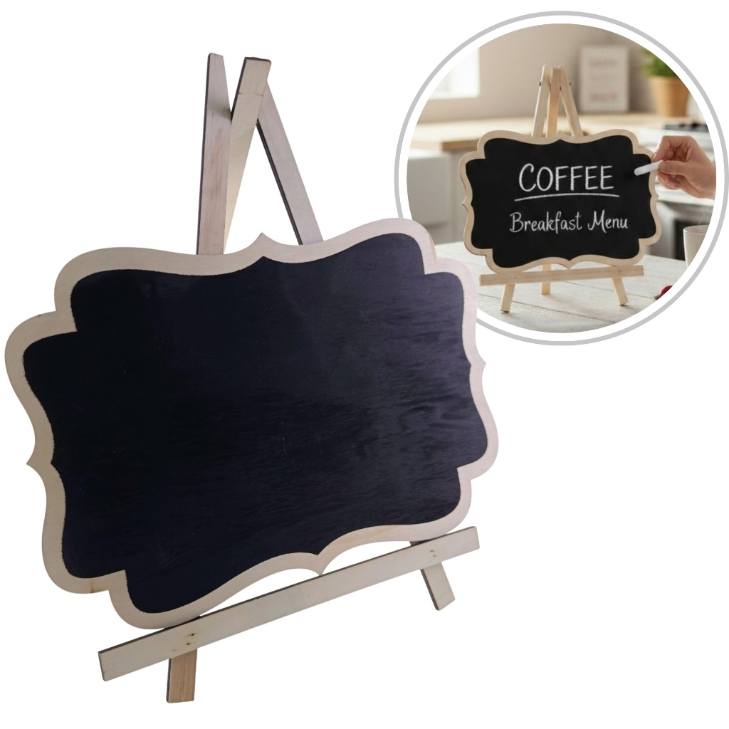 Lousa Quadro Negro Decorativa com Cavalete de Madeira Mesa 3