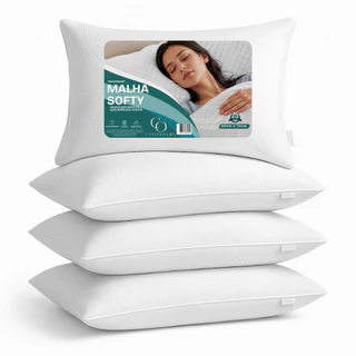 Kit 4 Travesseiro Antialérgico Padrão Hotel 5 Estrelas Malha Softy 70x50cm Fibras Importadas Luxo