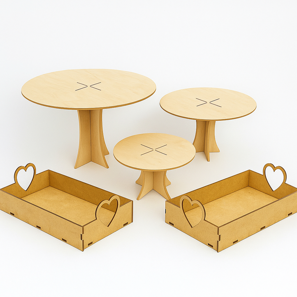 Kit de Boleiras e Bandejas MDF para Mesa de Doces e Bolos