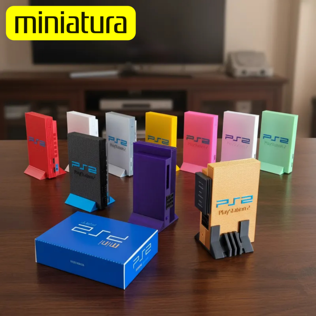 PS2 Miniatura Decorativo - Kit com Caixa, Base e Modem / HDD
