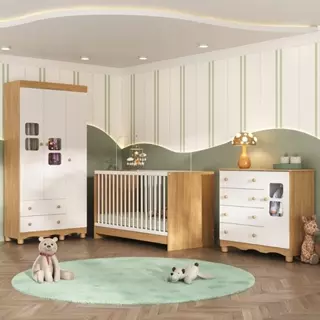 Quarto de Bebê Completo com Berço 3 em 1 para Colchão 130x60cm Luna Multimóveis MP4528 em Oferta na Shopee