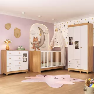 Quarto de Bebê Completo com Berço 3 em 1 para Colchão 130x60cm Sol Multimóveis MP4526 em Oferta na Shopee