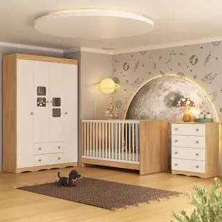Quarto de Bebê Completo com Berço 3 em 1 para Colchão 130x60cm Serena Multimóveis MP4523 em Oferta na Shopee