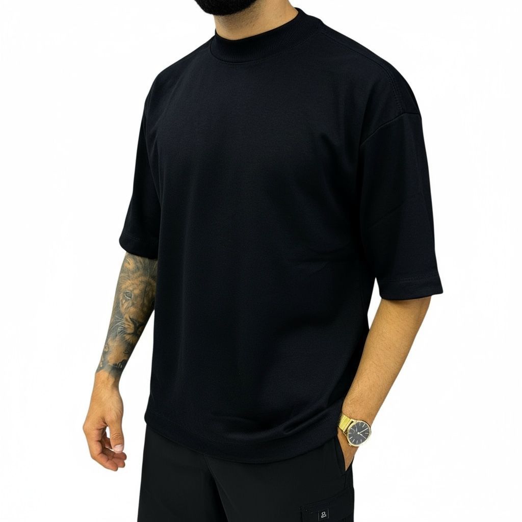 Camiseta Oversized Masculina Gola Canelada 100% Algodão StreetWear