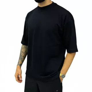 Camiseta Oversized Masculina Gola Canelada 100% Algodão StreetWear
