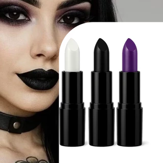 Batom Gótico Artístico, Preto, Branco ou Roxo, Maquiagem Criativa, Cosplay e Festas Temáticas em Oferta na Shopee