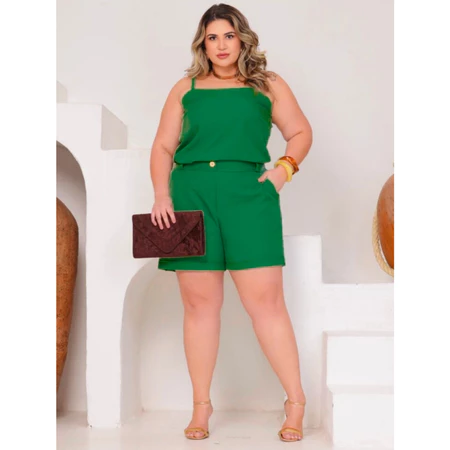 Conjunto feminino plus size regata e short de alfaiataria premium