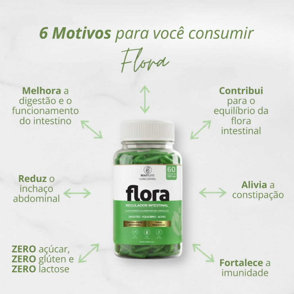 3x Flora Control 60 caps Beauty Liffe - Lactobacillus para Melhora