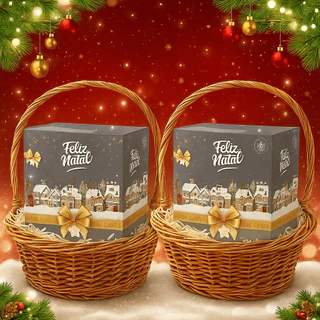 Cesta de Natal e Ano Novo Calvo Cromo + Panetone + Doces + Espumante – Presente de Fim de Ano – Kit e Vouchers Brinde