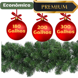 Kit 3 Festão Aramado Natal Verde Grosso Premium 180 200 300 galhos Natal Decoração Natalina 270CM