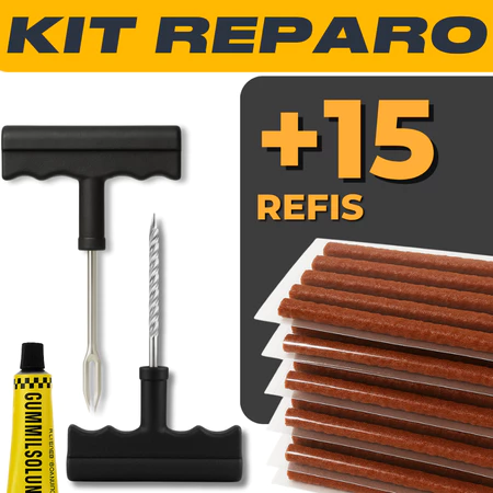 Kit Reparo Pneu Sem Camara Carro e Moto + 5 ou 15 Refil Selante Macarrão Remendo Bicicleta
