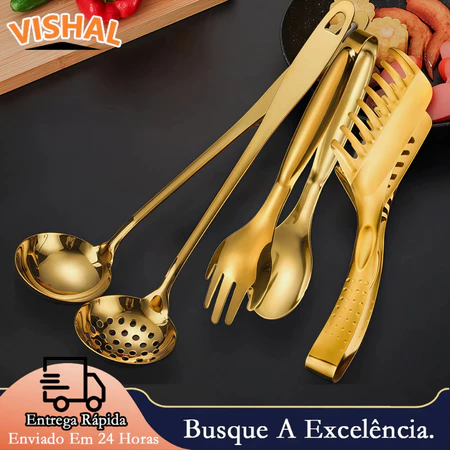 Talheres Kit 4 De Aço Inox Servindo Utensílios Dourado Conjunto Colher de Sopa Na Cozinha Talheres De Bom Gosto