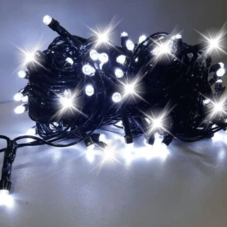 CORDÃO 100 LEDS STROBO (80 BRANCO FIXO E 20 FLASH BRANCO) 10 METROS FIO VERDE BIVOLT MACHO FEMEA REF.: 31100