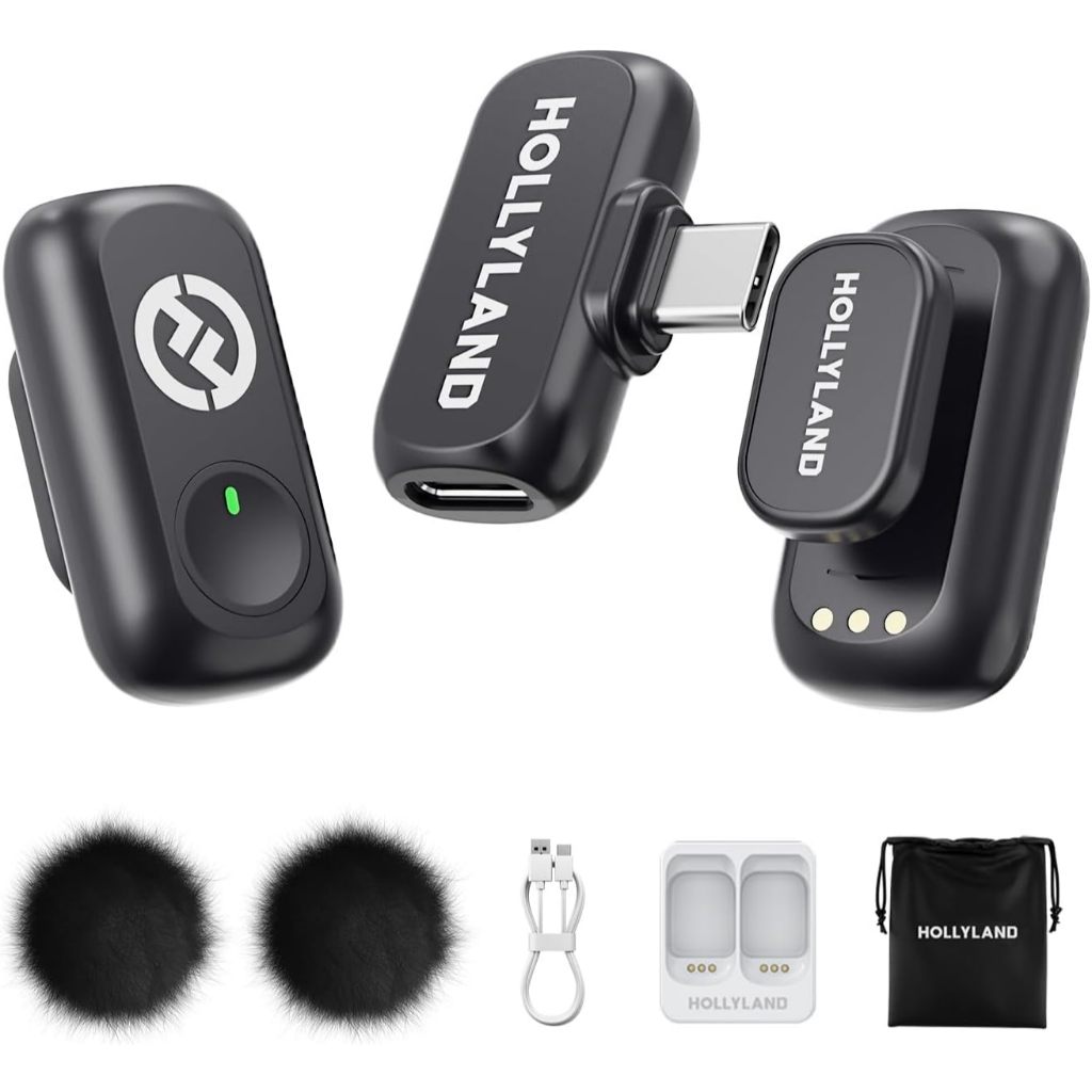 Microfone Lapela Hollyland Lark A1 Combo Preto P/ iPhone e Android