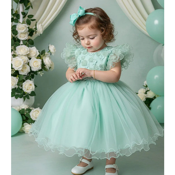 Vestido Infantil Menina Bonita Verde Menta Casamento Dama de Honra ...