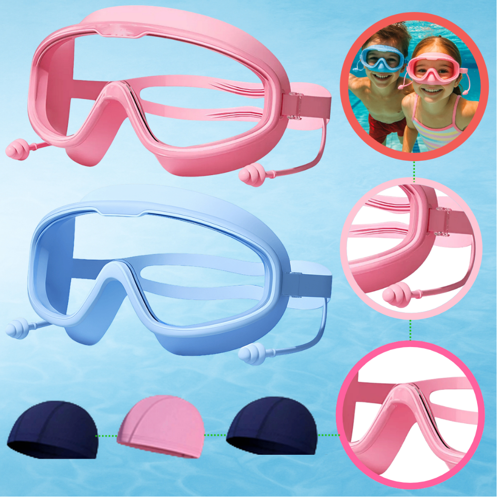 Kit Completo Óculos Natação Protetor Uv Infantil com Auricular e Touca ...