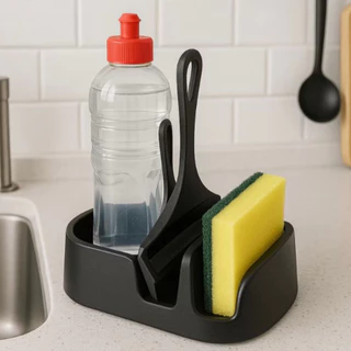 Porta Detergente com Rodinho Preto | kit pia | Orgaanizador de Cozinha