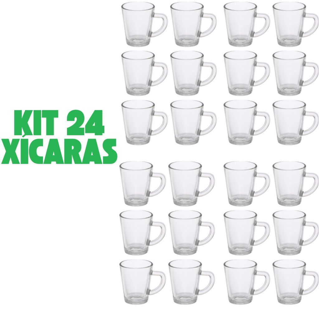 Jogo 24 Xícaras De Vidro Para Café Expresso Transparente 70ml