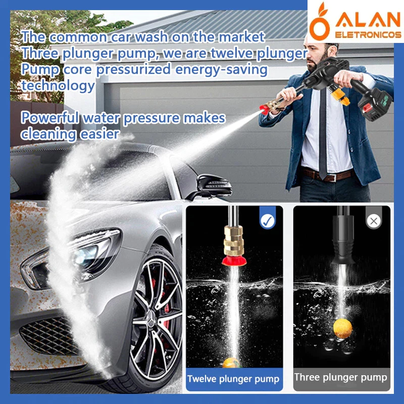 Lavadora de Alta Pressão Portátil Recarregável Para Carros E Jardins Linha Premium Pistola Lava Jato Profissional