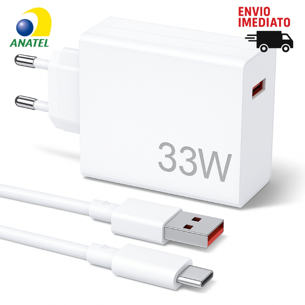 Carregador Turbo Tipo C 33W para Celular com SELO ANATEL - COMPATÍVEL ...