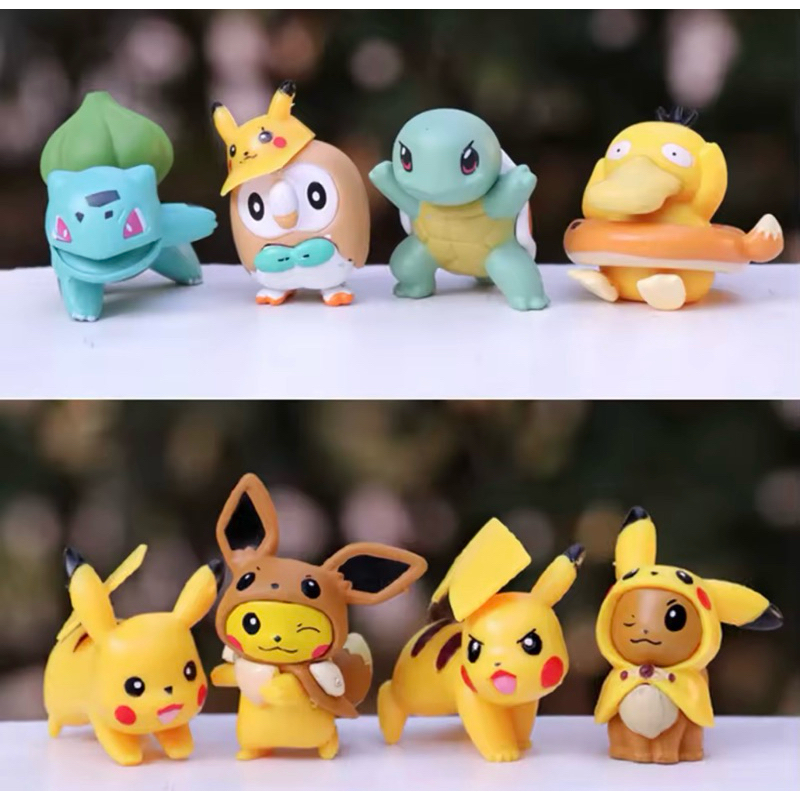 8Pcs/Set Pokemon Pikachu Charmander Squirtle Rowlet Psyduck Bulbasaur ...