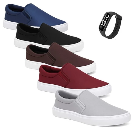 Kit 2 Tênis Sapatênis Iate Casual Tênis Slip on Calce Fácil - Esporte Fino - Unissex + Relógio