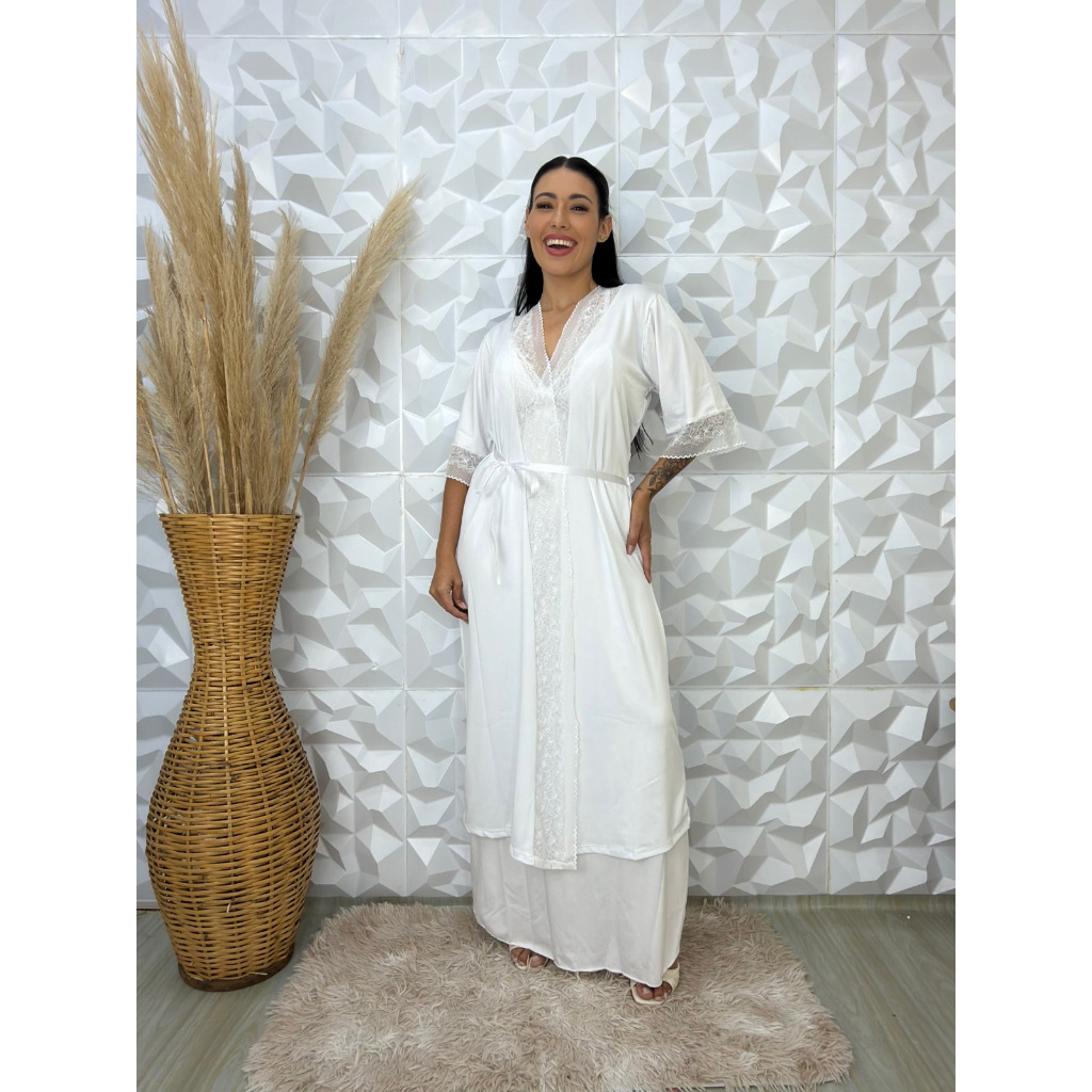 Robe Longo Feminino Com Renda Roupão Luxo Hobby Liganeti Hobe Lingerie ...