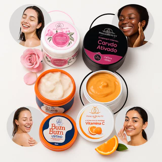 Kit 4 Esfoliantes Corporal Phállebeauty Carvão Ativado, Rosa Mosqueta, Vitamina C e Bumbum Lisinho Pele Macia - Beleza