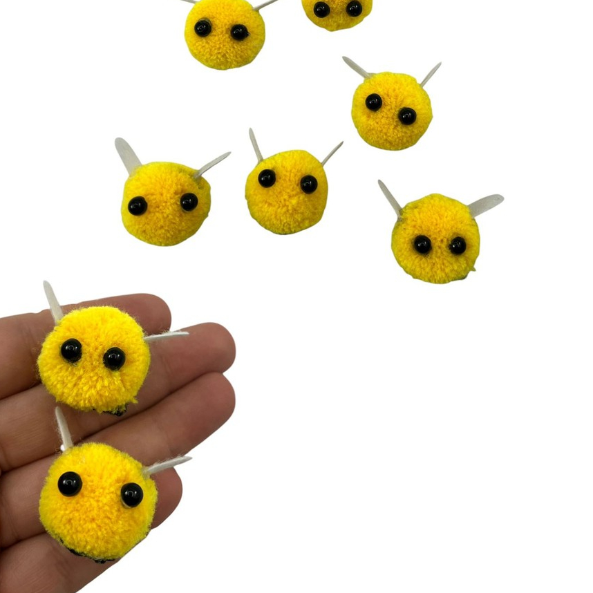 Aplique Pompom Abelha Abelhinha 25mm - 5 Peças