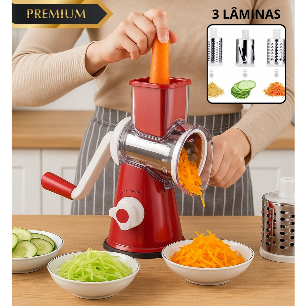 Cortador Ralador Fatiador De Legumes e Vegetais Queijo Giratório 3 ...