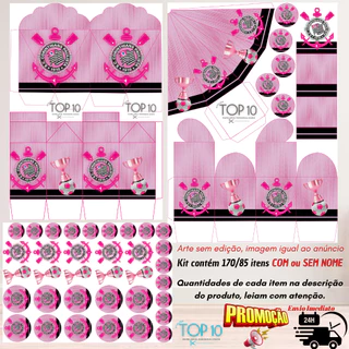 Kit de Lembrancinhas Personalizadas com 170/85 itens TEMA: CORINTHIANS ROSA - Envio rápido