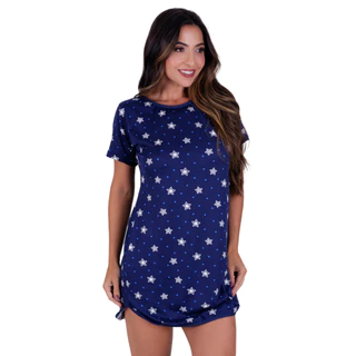 Camisola Feminina Suede Virginia Manga Curta Estampada Pijama Noite Conforto em Oferta na Shopee