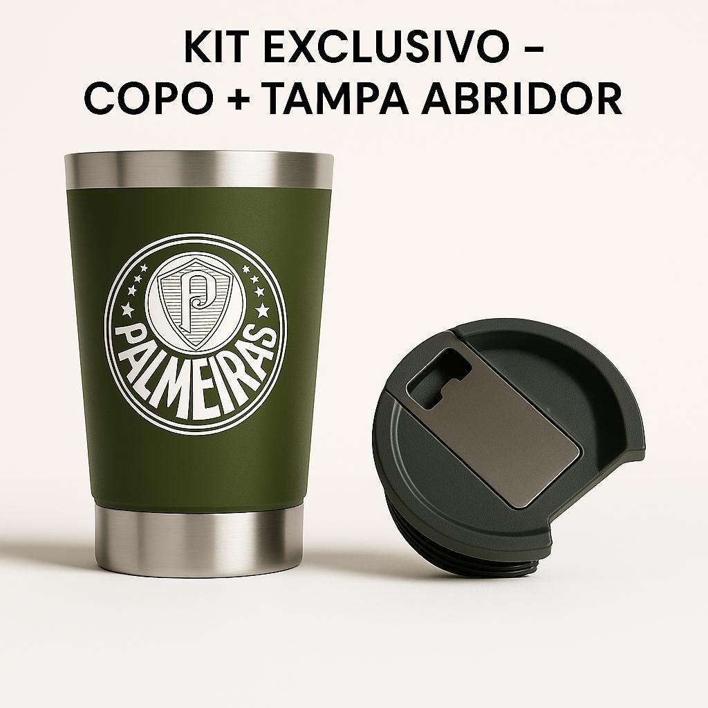 Copo Térmico Aço Inoxidavel Todos Time de Futebol com Tampa E Abridor 473ml verdão copo