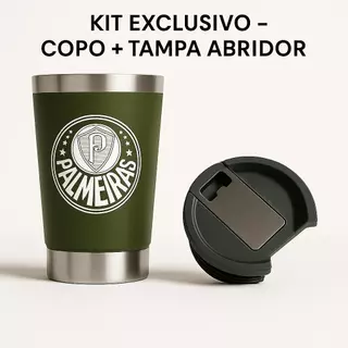 Copo Térmico Aço Inoxidavel Todos Time de Futebol com Tampa E Abridor 473ml verdão copo