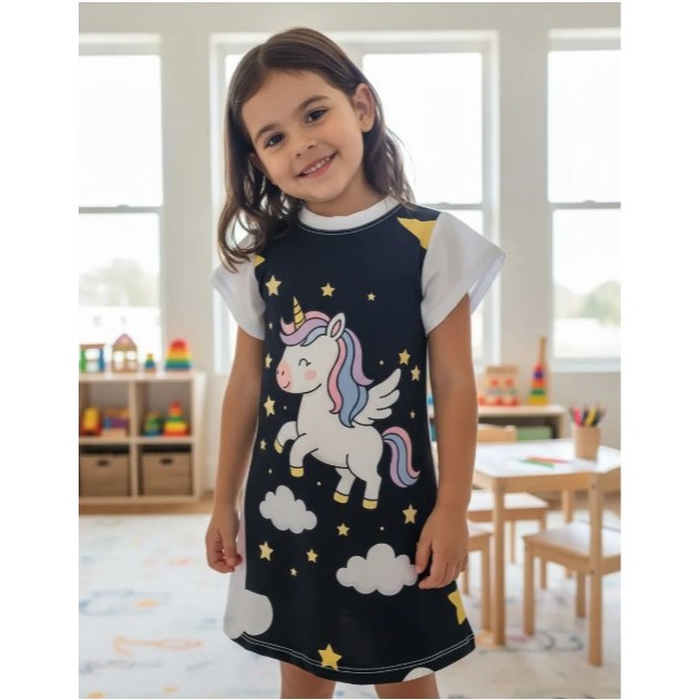 Vestido roupa infantil menina lindinho demais Unicórnio festa e dia a ...