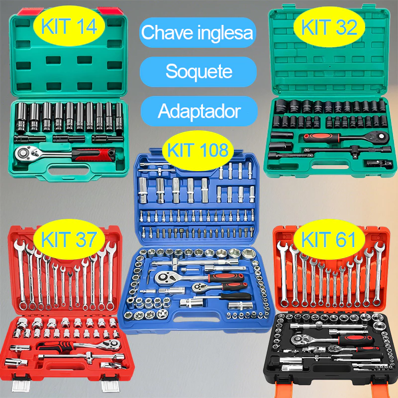 108pcs🛠Conjuntos de Ferramentas Profissionais com Chaves Soquetes e Adaptadores para Reparos Automotivos e Domésticos