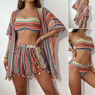 4  Peças Conjunto De Biquíni Feminino Sexy Estampado De Boho Chic Maillot De Banho em Oferta na Shopee