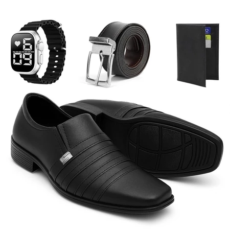 Kit Sapato Social Em Couro Com Brindes Confortável Classico + Brindes