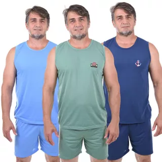 Conjunto Regata Short Pijama Masculino Confortável Casual Liso Verão Para Dormir em Oferta na Shopee