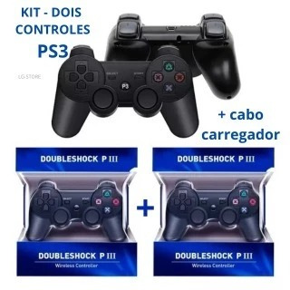 Foto de Kit 2 Controle Ps3 Com Cabo Carregador Dual Shock Wirelless Sem Fio bluetooth