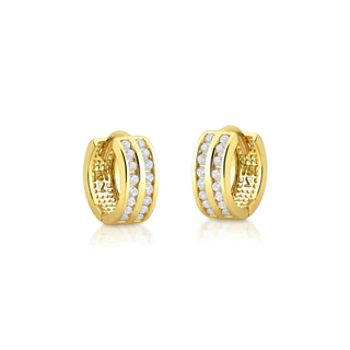 Argola de Ouro 18k Redonda com Fileiras Cravejadas em Oferta na Shopee