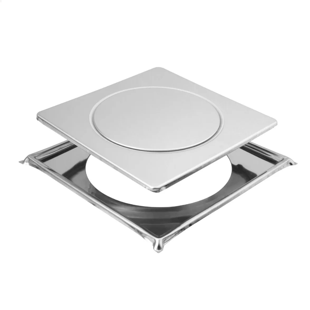Ralo Click Inteligente Inox Veda Cheiro 10x10cm (Acompanha Porta Grelha)