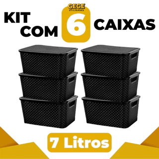 Kit 6 Cestos Rattan 7L com Tampa Organizadores Coloridos Multiuso em Oferta na Shopee
